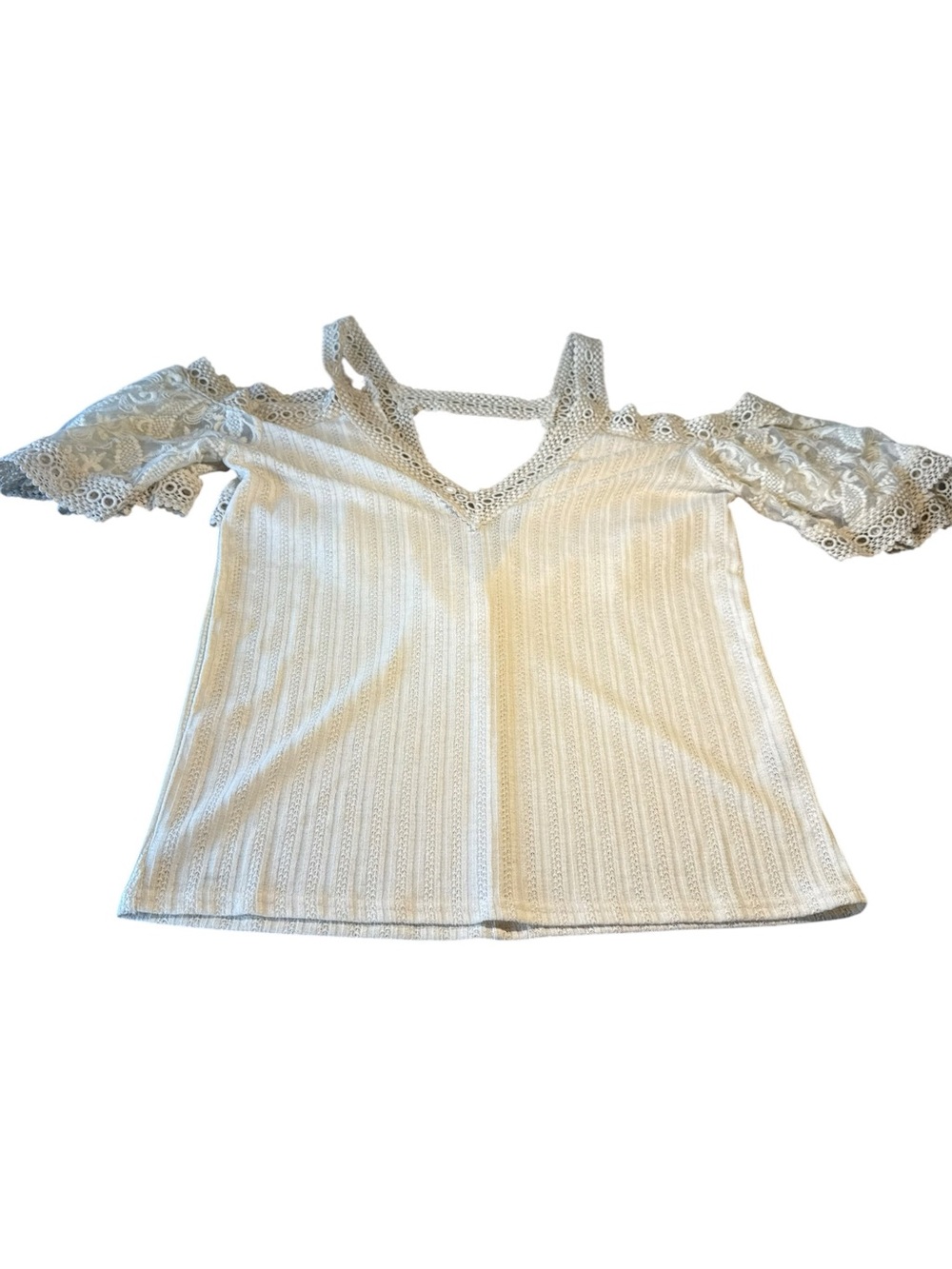 gimmicks by BKE Cream Crochet Cold-Shoulder Knit Top‎